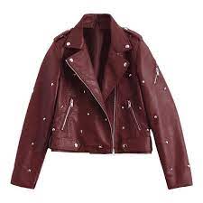 Asymmetric Zipper Rivet Embellished Faux Leather Jacket 49 Liked On Polyvore Featuring Out Leather Look Jackets Colorful Leather Jacket Embellished Jacket