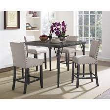 Roundhill Biony 5 Piece Espresso Wood Counter Height Dining Set With Tan Fabric Nail Head Chairs Walmart Com In 2021 Counter Height Dining Sets Solid Wood Dining Set Dining Room Sets