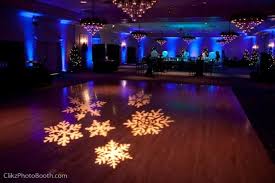 Amazing Setup With Snowflakes Gobo Monogram At This Uplighting Wedding Reception Corporate Christmas Parties Glow In Dark Party Wedding Thankyou Notes