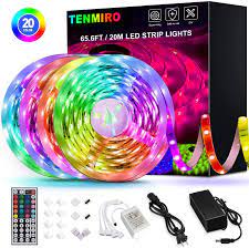 amazon com 65 6ft led strip lights tenmiro ultra long rgb led lights strip 5050 led tape lights led strip lighting led color changing lights led light strips