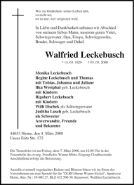 De22 4325 0030 0001 0800 27 bic: Trauer Und Todesanzeigen Von Walfried Leckebusch Trauer De