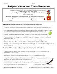 Subject Nouns And Their Pronouns Worksheet Education Com