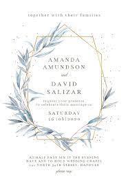 Geometric Navy Leaves Wedding Invitation Template Greetings Island Wedding Invitations Leaves Wedding Invitation Templates Rustic Wedding Invitation Templates