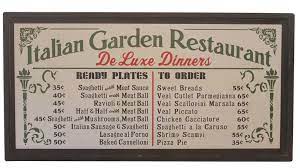 Italian Garden Restaurant Menu Sign Spaghetti Meat Sauce Veal Cutlet Menu Restaurant