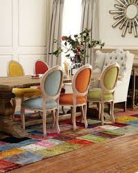 Natural Dining Table Colorful Chairs Eclectic Dining Room Dining Chair Design Decor