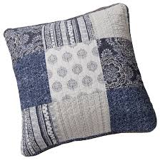 Lands end coming home pillow sham euro pinecone green blue set 2 pine branch. Navy Floral Patchwork Euro Sham Denim Blue Contemporary Decorative Pillows By Dada Bedding Collection Houzz