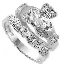 14k White Gold Diamond Set Claddagh Ring Celtic Engagement Rings Claddagh Ring Wedding Wedding Rings Unique