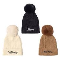 Custom Embroidered Cable Knit Beanie, White Tan or Navy ...