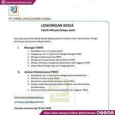 Sedikit banyak kota tangerang juga berdiri perusahaan / pabrik baik besar maupun kecil. Lowongan Kerja 1 Manager Pmks 2 Asisten Maintenance Pmks Kirimkan Lamaran Anda Ke Email Primajaya Pjlu Gmail Com Paling Lambat 10 Juni 2020 Untuk Informasi Motivasi Dan Lowongan Kerja Lainnya Follow Karirgram Karir Gram