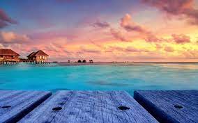 Tropical Beach Nature Sunset Landscape Bungalow Maldives Resort Sky Walkway Island Clo Beach Wallpaper Landscape Wallpaper Desktop Background Nature