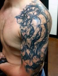 Upper Arm Half Sleeve Black And White American Flag Tattoo Image Result For Shoulder And Half Sleeve Tattoos With Black And White American Flag Military Tattoos Half Sleeve Tattoo Half Sleeve Tattoos For Guys