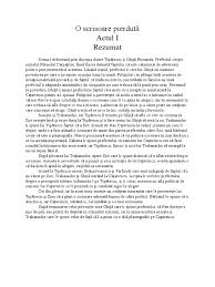 Poezia este structurată pe două părți: O Scrisoare Pierduta Actul I Rezumat