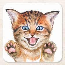 cute cat orange tabby tiger kitten kitty square paper coaster zazzle com cat furry big cats art cute cat