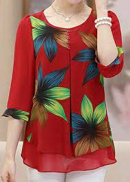 Mulheres Blusa Casual Plus Sizes Fofo Primavera Solido Azul Verde Poliester Decote Redondo Manga Longa Media Kadin Giyim Cicekli Etekler Kiyafet