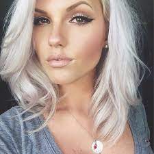 Silver White Bleach Blonde Mid Length Shoulder Length Haircut Hair Hair Beauty Hair Makeup Hair Inspiration