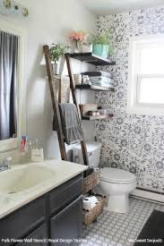 Folk Flower Wall Stencil Pattern For Decorating Modern Etsy Diy Bathroom Storage Restroom Decor Small Bathroom Decor