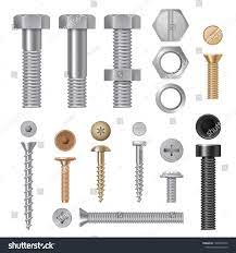Steel Screws Bolts Vise Rivets Metal Construction Hardware Tools Vector Realistic Pictures Steel Bolt And Screws And Bolts Steel Bolts Construction Hardware