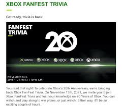 Sep 08, 2021 · lets solve these november trivia questions and answers facts, printable quiz english online! Xbox Fanfest Trivia On Nov 13th At 2pm Pt 5pm Et Links To Opt In Etc In Comments R Microsoftrewards
