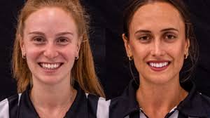 Marlowe Schott y Hillary Brennan arbitran un partido de la Liga de hockey  en Canadá por primera vez