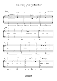 I expect a vocal arrangement to have one staff for the voice and a double staff for piano. Piano Sheet Music Over The Rainbow Easy Intermediate Level Solo Piano Garland