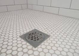 Black And White Penny Tile Bathroom Penny Tiles For Shower Floor White Penny Mosiac And Subway Tiles Grout In Dunlop Misty Grey Penny Tiles Bathroom Shower Floor Tile Shower Floor