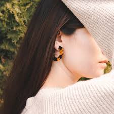 Dark Tortoise Shell Chunky Hoop Earrings