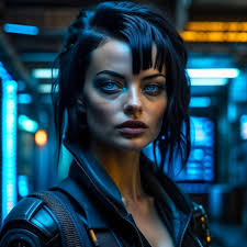 Margot Robbie With Jet Black Hair in Cyberpunk by ofbirth