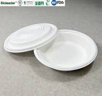 Sugarcane Pulp Disposable Plates From Sugarcane Waste Sugarcane Bagasse  Salad Bowl With Lid 32oz 1000ml Bioleader
