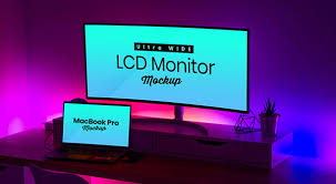 Create stunning website and app showcases with these free imac mockups: Free Ultra Wide Screen Lcd Monitor Macbook Pro Mockup Psd