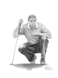 Tiger Woods Crouching By Murphy Elliott Traditional Pencil Art Funny Golf Pictures Golf Art Black Art Pictures