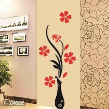 Beautiful Flower Pot Vase Decor Wall Sticker Wall Decal Wallpaper Wall Stickers Red Wall Stickers Decal Design