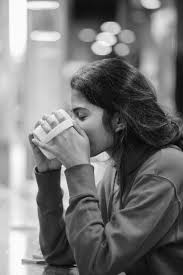 Black And White Woman Drinking Coffee Sitting Woman Drinking Coffee Coffee Shop Photography Photo Emotional Photography
