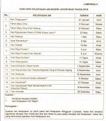 Senarai cuti umum atau hari kelepasan am untuk cuti umum di malaysia dibahagikan kepada dua iaitu untuk peringkat kebangsaan dan juga untuk peringkat negeri. Hari Hari Kelepasan Am Negeri Johor Viral Muafakat Johor Facebook