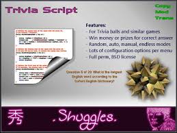 Jun 30, 2020 · survey junkie: Second Life Marketplace Shuggles Trivia Full Perm