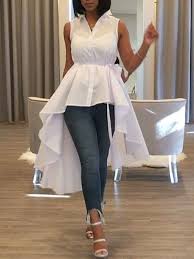 Irregular High Low Hem Belted Casual Blouse Black Chiffon Shirt Shirt Top Dress Fashion