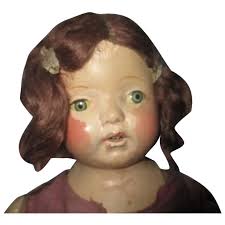 Composition-baby-doll-22-034-with-straw-filled-body-tin-eyes-mohair-wig-  teeth TLC needed For Sale
