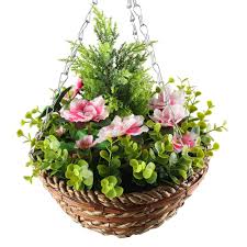 If you're looking for a nice full hanging basket for outside of your door, you'll want at least 30cm in diameter, not including the flowers. Hot Sale Artificial Hanging Flower Basket Wicker Artificial Flower Basket For Home Decoration Buy Artificial Hanging Flower Basket Wicker Artificial Flower Basket Artificial Flower Basket For Home Decoration Product On Alibaba Com