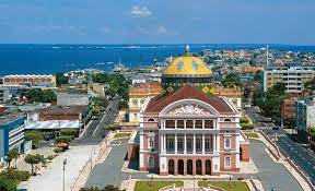 The two rivers run side by side for many miles of different colors, running together: Manaus Amazon Brazil Rubrica Portoghese Di Angelica C