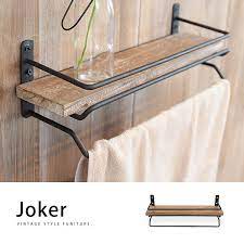楽天市場 jokerジョーカー 杉古材 スチール 木製タオルハンガー タオル掛け トイレや洗面所に ヴィンテージ アンティーク インダストリアル 男前 シンプルおしゃれ 棚付き ラック t marusyou まるしょう インテリア 収納 トイレ インテリア 棚