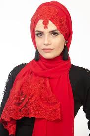 Aise Tesettur Kirmizi Serra Abiye Pratik Sal Moda Stilleri Sal Siyah Abiye