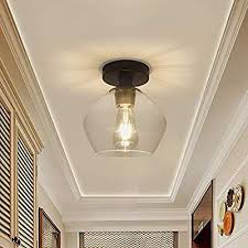 Amazon Com Dllt Industrial Glass Ceiling Light Fixture Vintage Close To Ceiling Light Entryway Light Fixtures Semi Flush Ceiling Lights Glass Ceiling Lights
