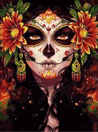 Looking for some day of the dead tattoo ideas? Paint By Numbers Kit Pbn Mysterious Woman Frameless Etsy Sugar Skull Girl Day Of The Dead Artwork Sugar Skull Artwork