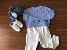 Gambar busana cardigan panjang wrn biru muda : Padu Padan Sweater Rajut Biru Muda Dari Gu Seharga 590 Yen