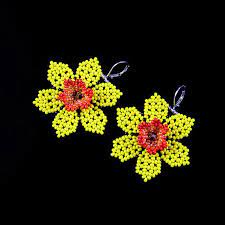 Daffodil Earrings Beaded Yellow Narcissus Jewelry White Etsy Flower Jewellery Floral Jewellery Beaded