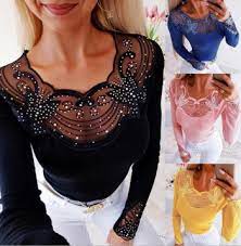 Ежедневна дамска блуза с камъни и овално деколте в четири цвята - Badu.bg