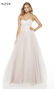 Available in sizes 2 to 10. Formal Dress 60617 Long Strapless Ballgown Lace Up Back Alyce Paris