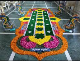 Bride Welome Decoration In Flowers Flower Rangoli Flower Decorations Altar Flowers