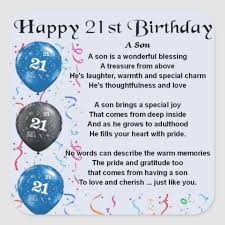 Son Poem 21st Birthday Design Square Sticker Zazzle Com 21st Birthday Quotes Happy Birthday Son Happy 21st Birthday Quotes
