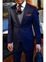 Unfinished hem to be tailored to desired length. Men S Navy Blue Flap Two Pockets Notch Lapel