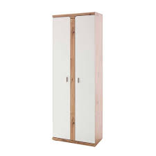 Garderobenschrank weiß gewachst mit 1 großen tür (rechts oder links montierbar), dahinter 1 holzeinlegeboden und 1 kleiderstange 2 Turiger Dielenschrank In Weiss Wildeiche Optik 70x197x38 Cm Ipranos